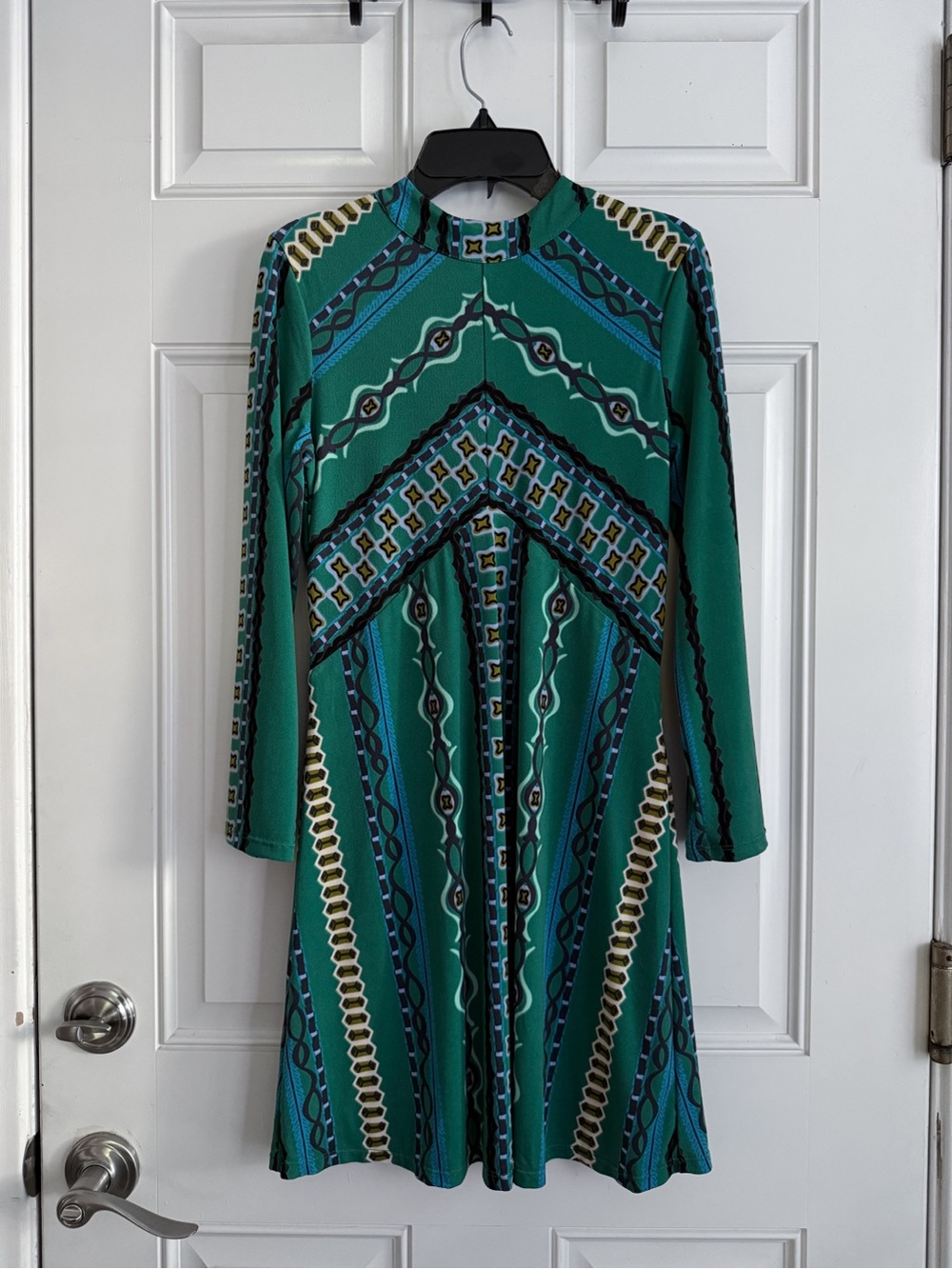 Free People Teal & Blue Geometric Long-Sleeve Dress